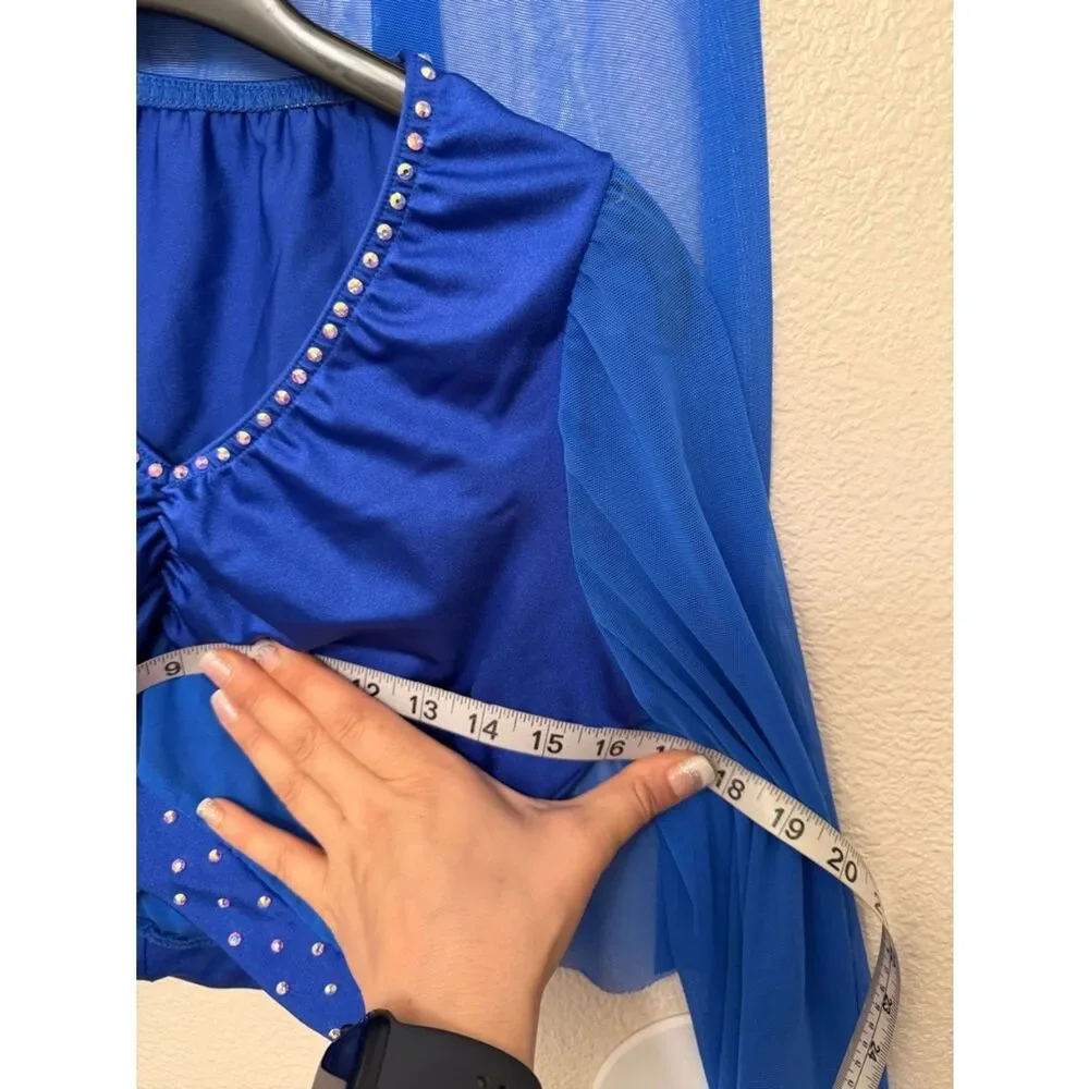 Kelle dance costume blue 2 piece Ocean Eyes 4302 skirt top MA-Medium adult